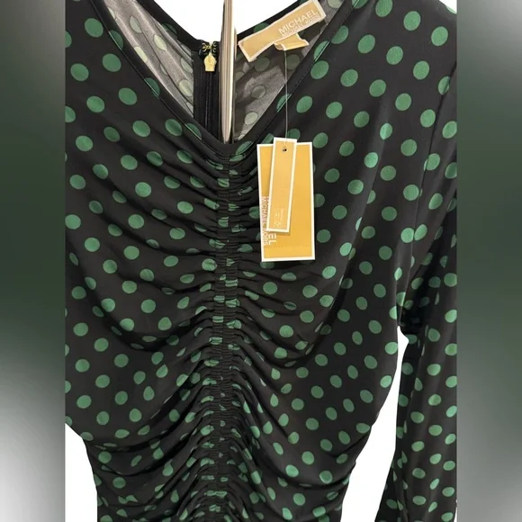 Michael Kors Black and Green Polka Dot Dress - Picture 7 of 7